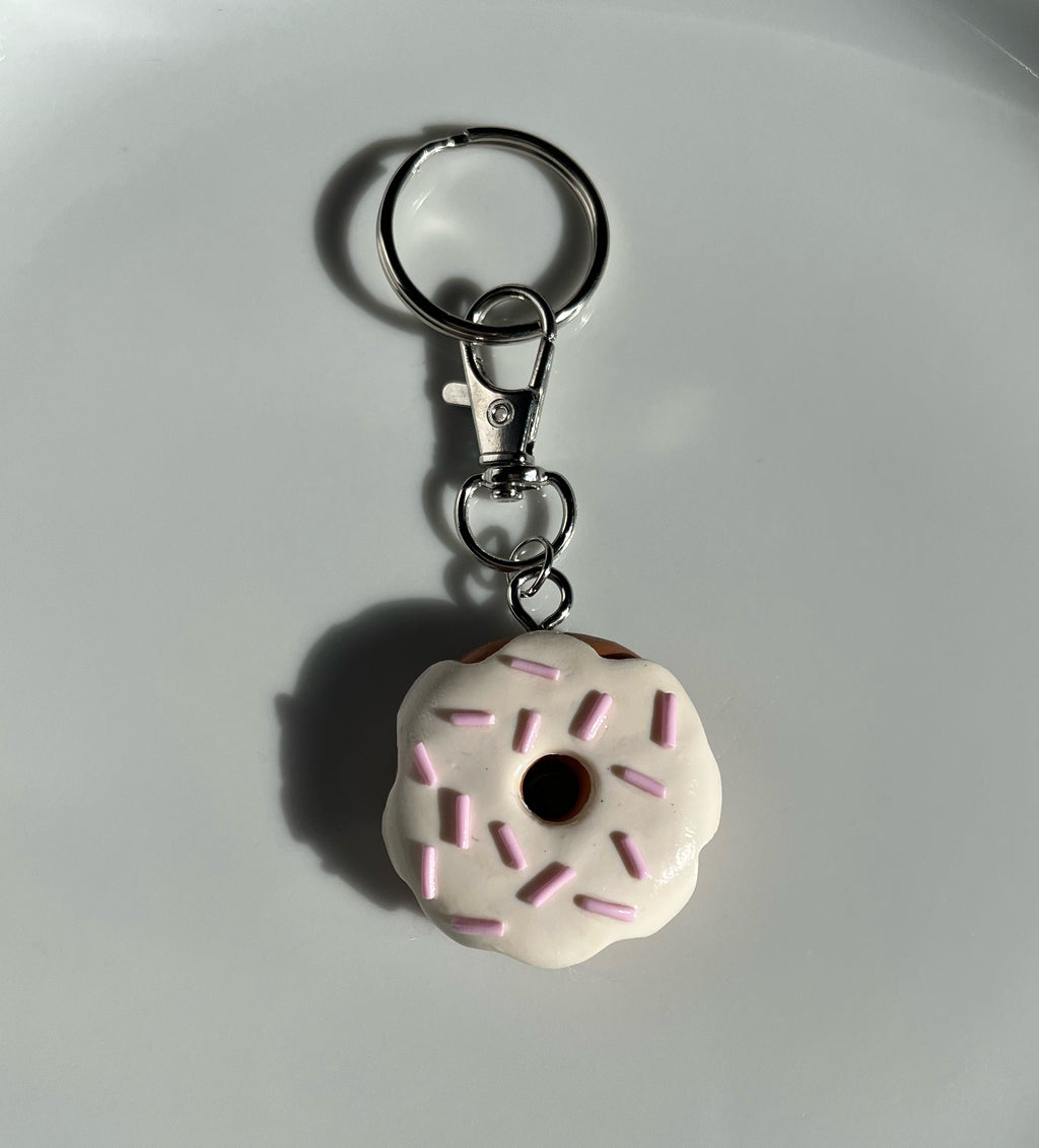 Porte-clés donut vanille fraise